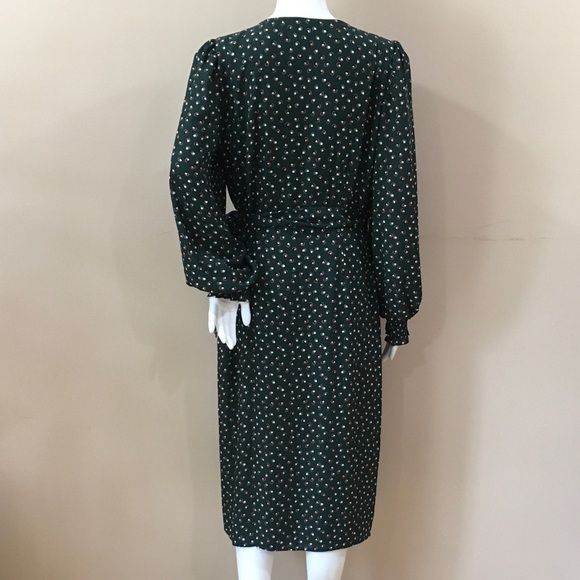 Max Studios printed Green Surplice Wrap midi Dress long sleeve Size M New - Picture 7 of 7